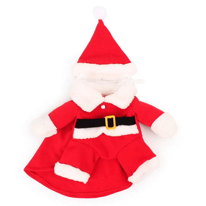 Red polar fleece pet Santa costume for dogs and cats in standing design with England-style pattern