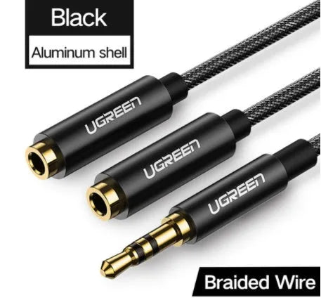 Black 20cm long 3.5mm earphone cable with gold-plated connectors and a 3mm thick TPE sheath.
