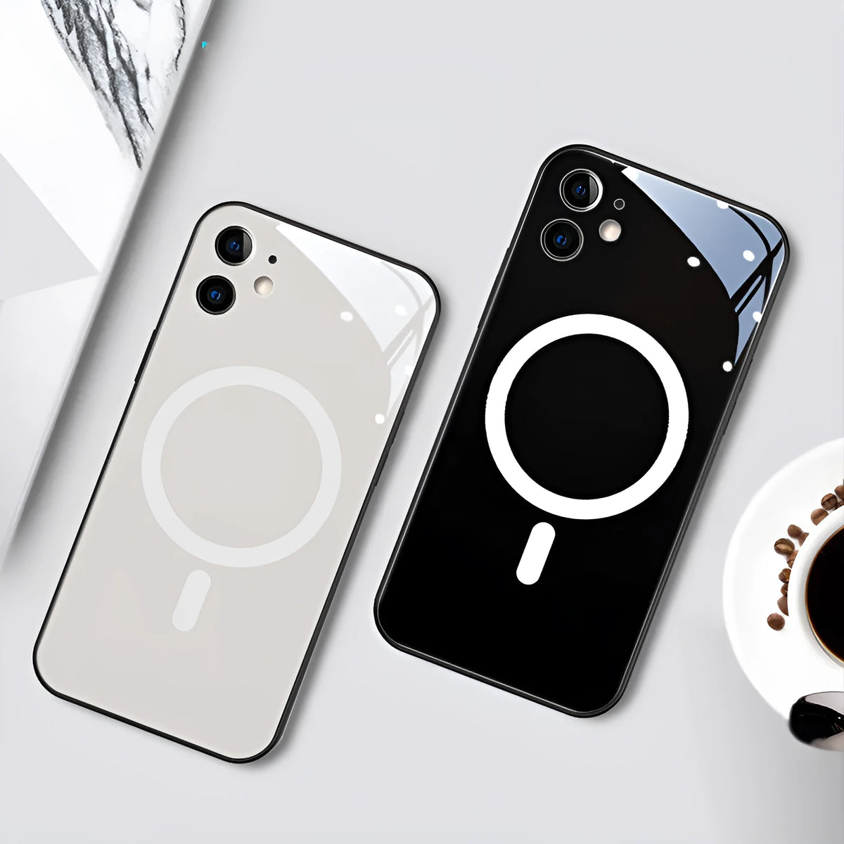 Incoming call light emitting phone case for iPhone with tempered glass and colour painting ins style in black