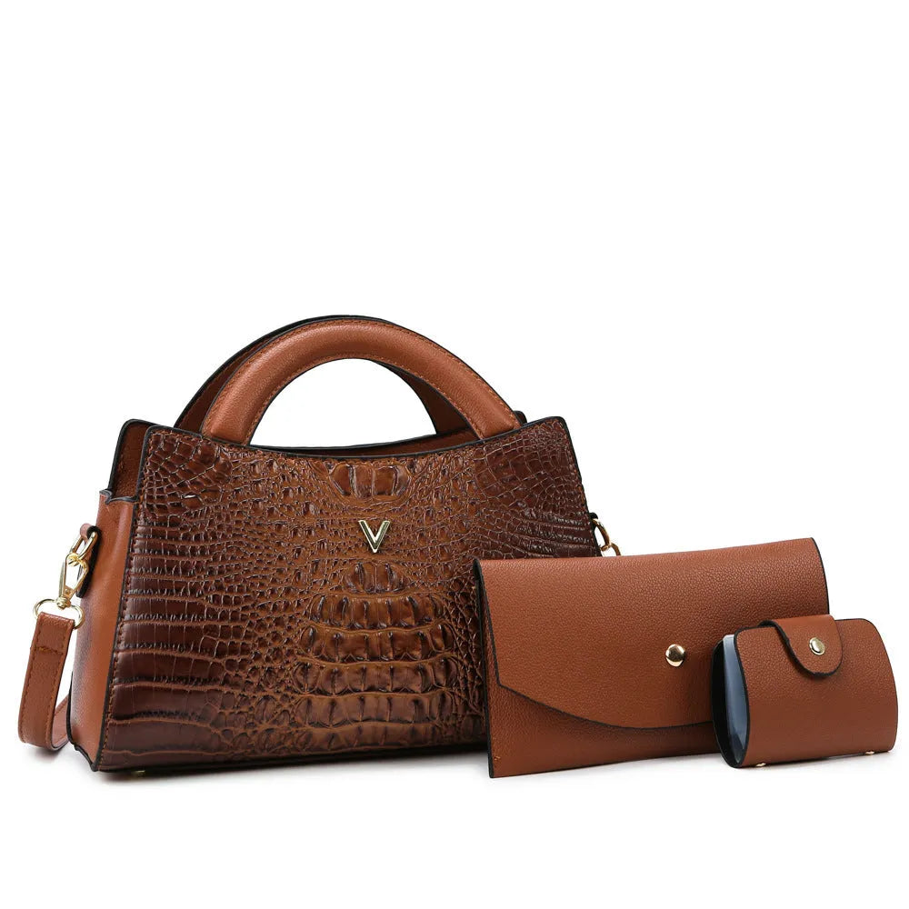 Women's crocodile pattern PU crossbody handbag in square vertical design with single shoulder strap