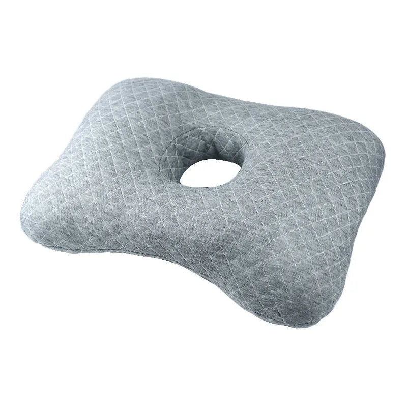 Beauty salon single hole ear pillow in grey colour, showing central ear hole and rectangular shape.