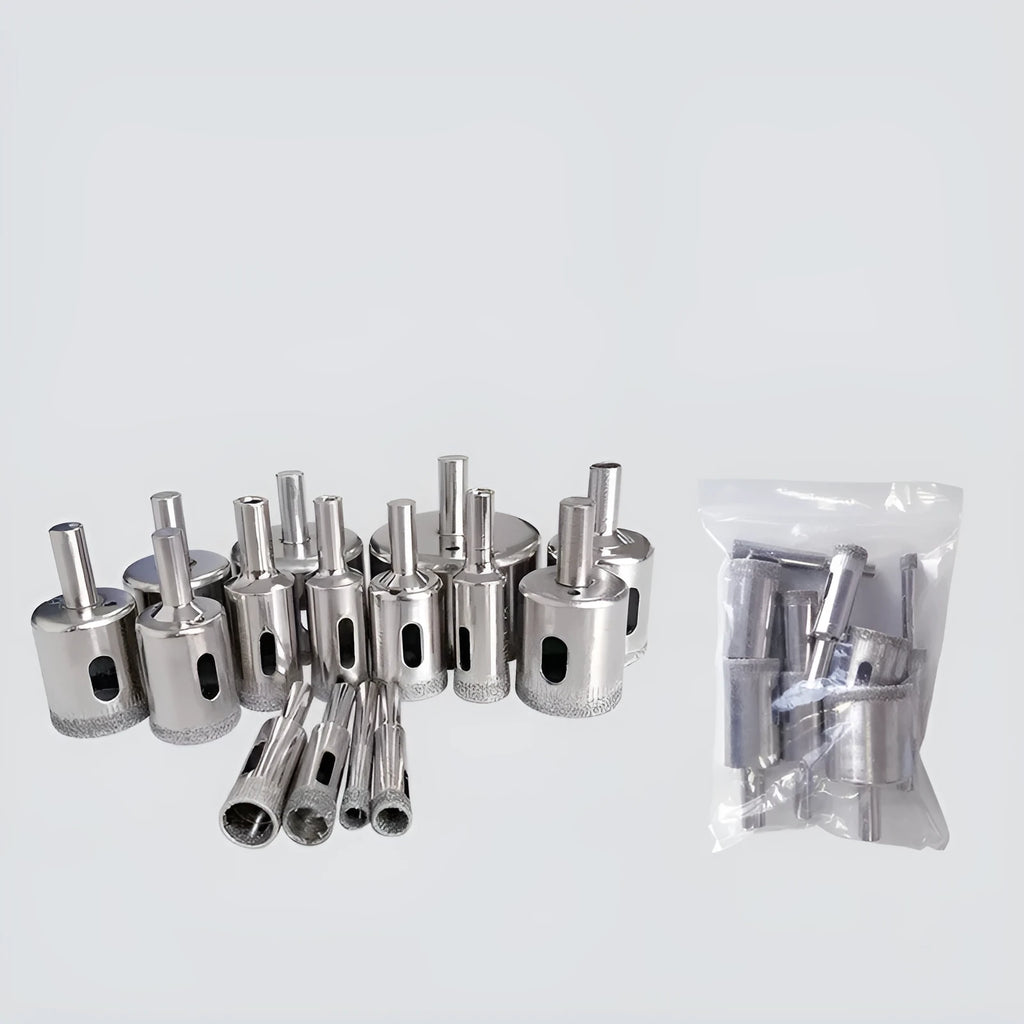 Electroplated tile rock plate drill bit set with one-piece steel construction, regular set options available
