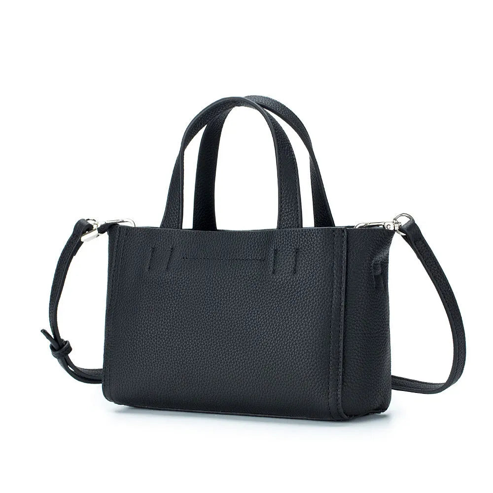 Genuine leather crossbody handbag in horizontal square shape with sandwich pocket, available in multiple colours