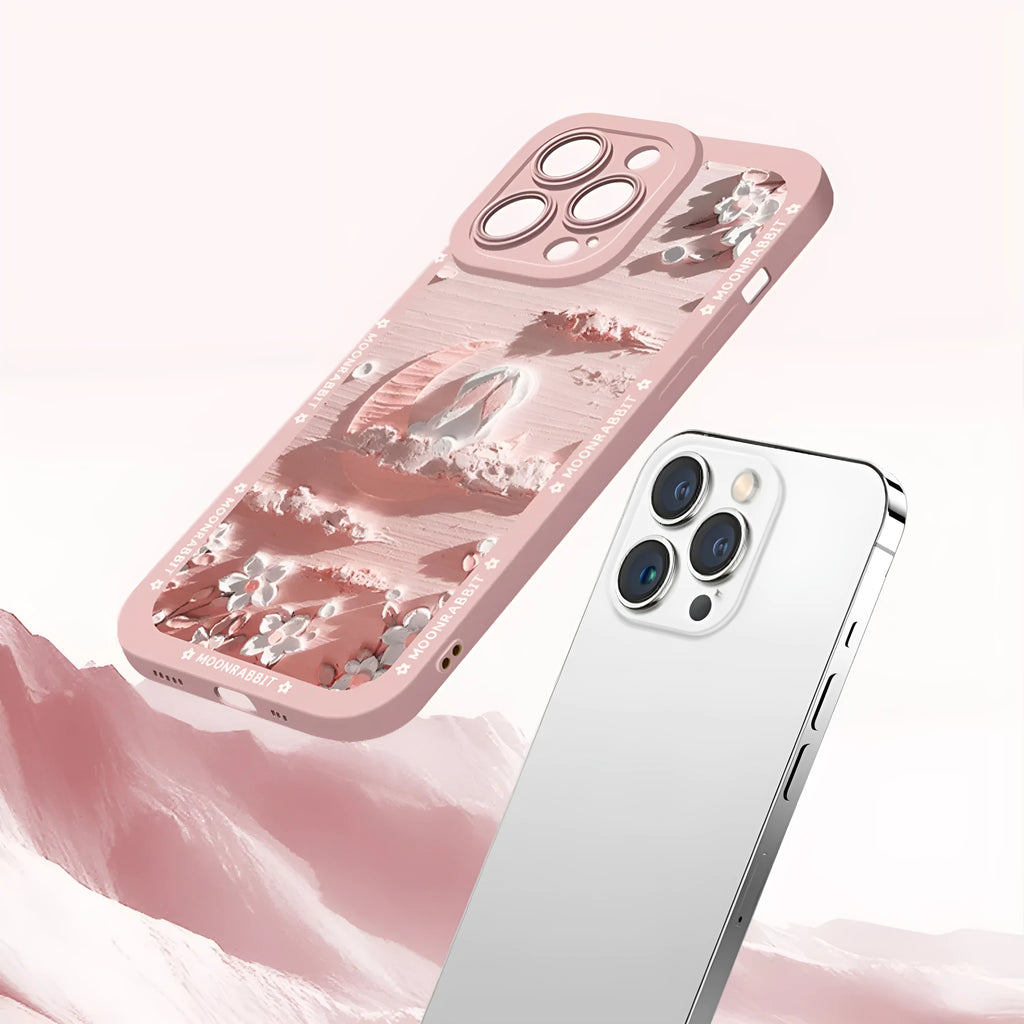 Oil painting liquid silicone anti-drop phone case in pink and cyan for iPhone models