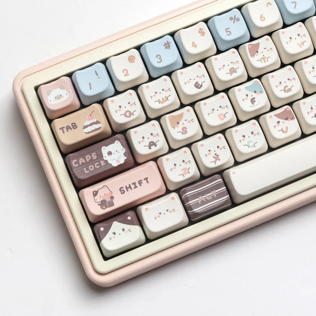Sea Salt Cat themed PBT keycap set for mechanical keyboards with 26 keycaps and 7u supplement options