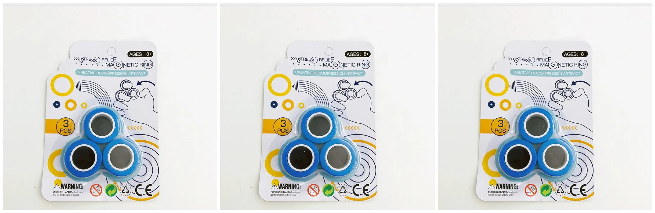 Blue magnetic plastic rotating fidget ring showing internal diameter of 1.8cm.