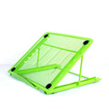 Adjustable cold-rolled steel laptop and tablet stand in black, shown in a raised position.