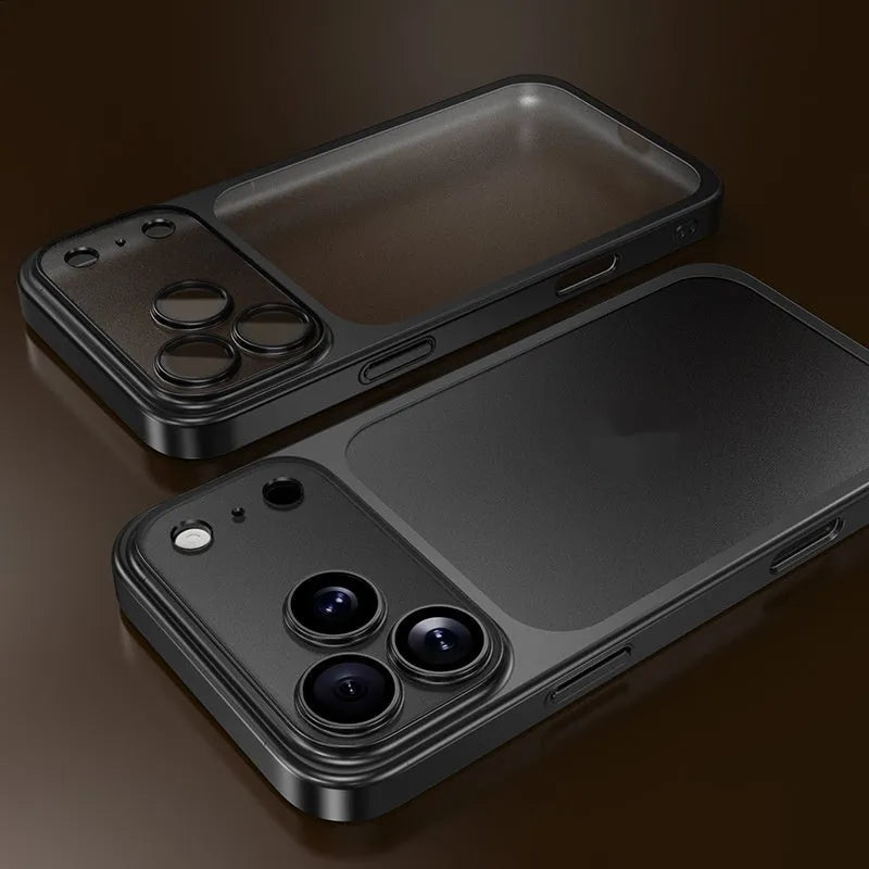 iPhone 17 series PC phone case with frosted electroplating finish in all-inclusive drop-resistant design