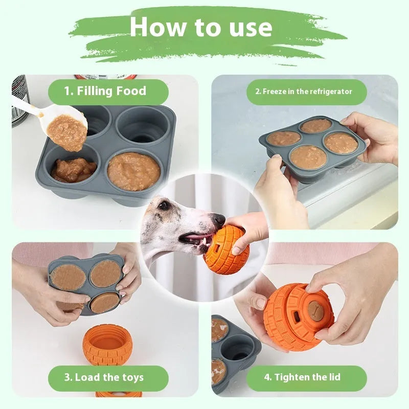 Green natural rubber food dropping ball dog toy with dispensing holes