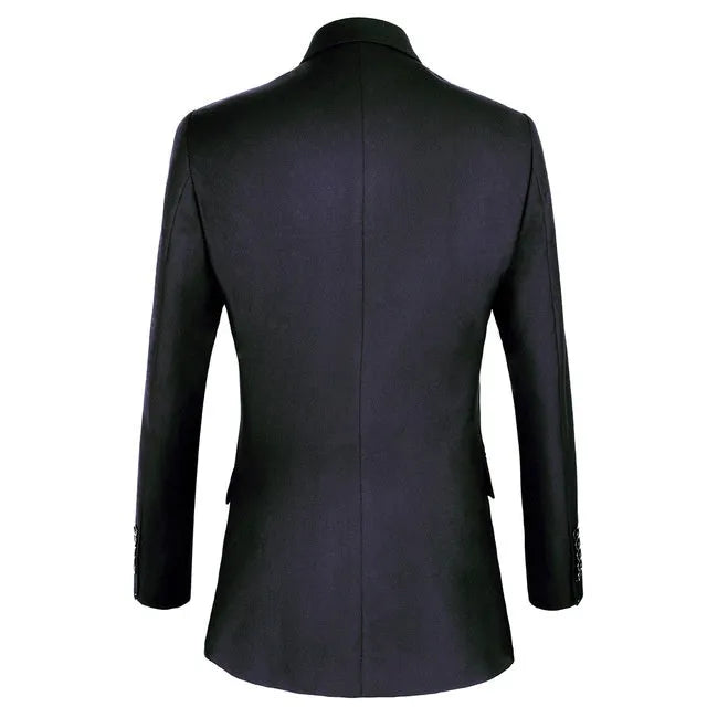 Men's professional business suit set in chemical fibre blended fabric, available in black dark grey navy blue, Asian sizes S to 4XL