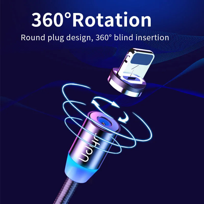 Magnetic data cable with USB 8PIN Micro USB TYPE-C interfaces, flat noodle wire, black colour, 1m length