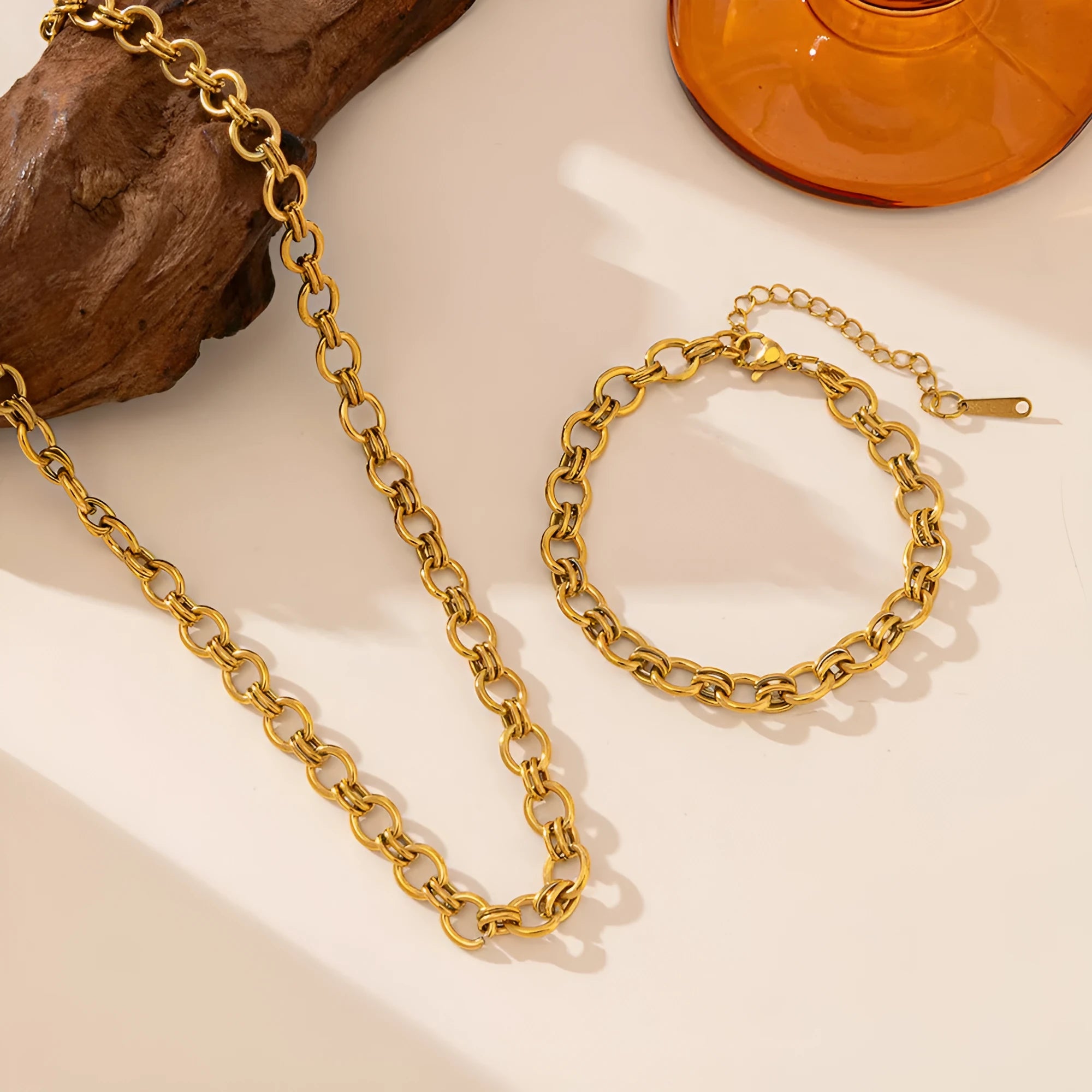 18K gold-plated titanium steel O-ring chain bracelet for women, gold colour, European American style