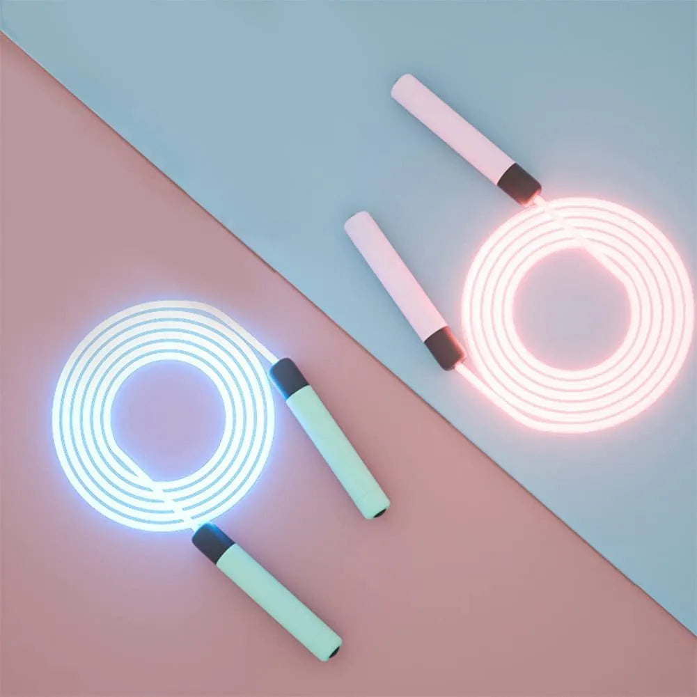 Luminous LED skipping rope adjustable 2.8m in green blue pink for kids adults fitness