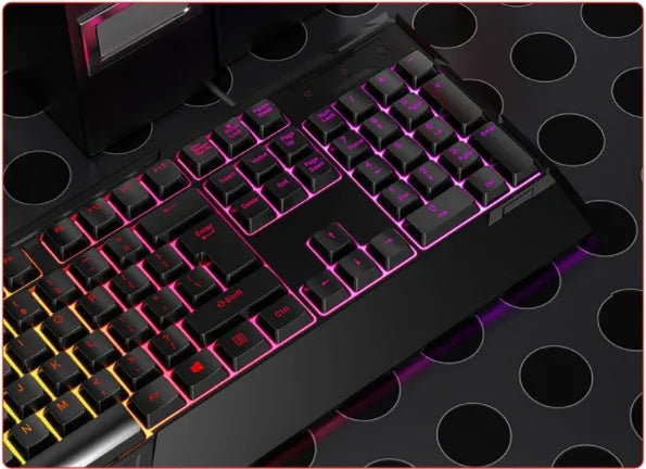 Two-piece keyboard and mouse set with backlit 104-key USB keyboard, 405x165x38mm, ABS, black mixed light