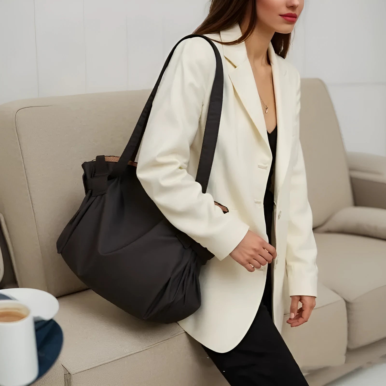 Women's Oxford cloth shoulder crossbody luggage bag in black or light brown with large capacity storage