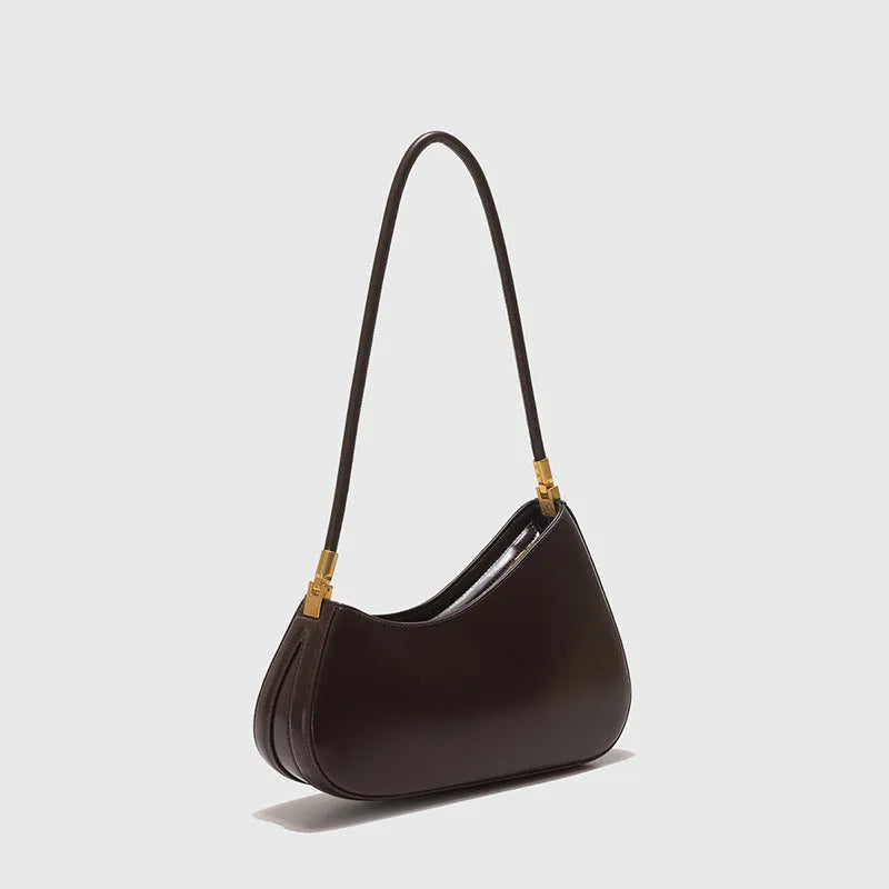 Women's retro oval underarm bag in PU leather with single strap and sandwich pocket
