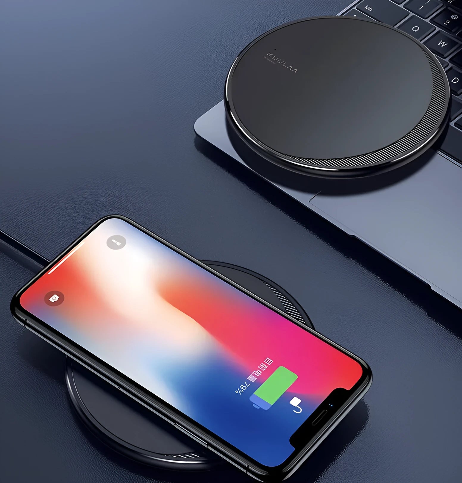 Black Kuulaa KL-CD16 wireless disc phone charger with LED indicator and Micro USB port