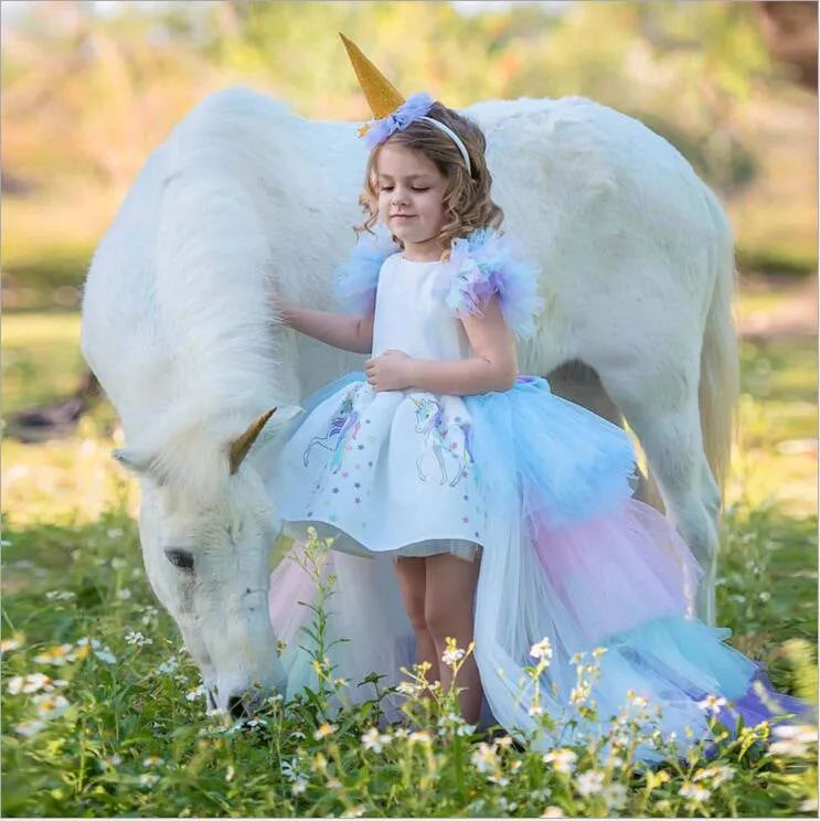 White girls princess dress with cake skirt and short sleeves for spring summer events