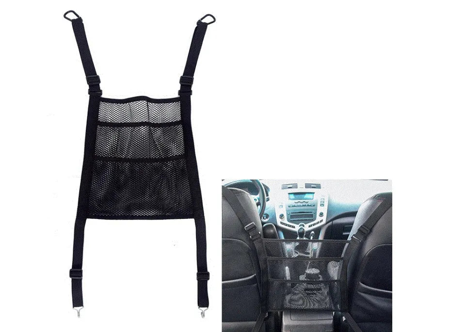 Black heavy mesh car pet isolation net installed in vehicle for small animals travel
