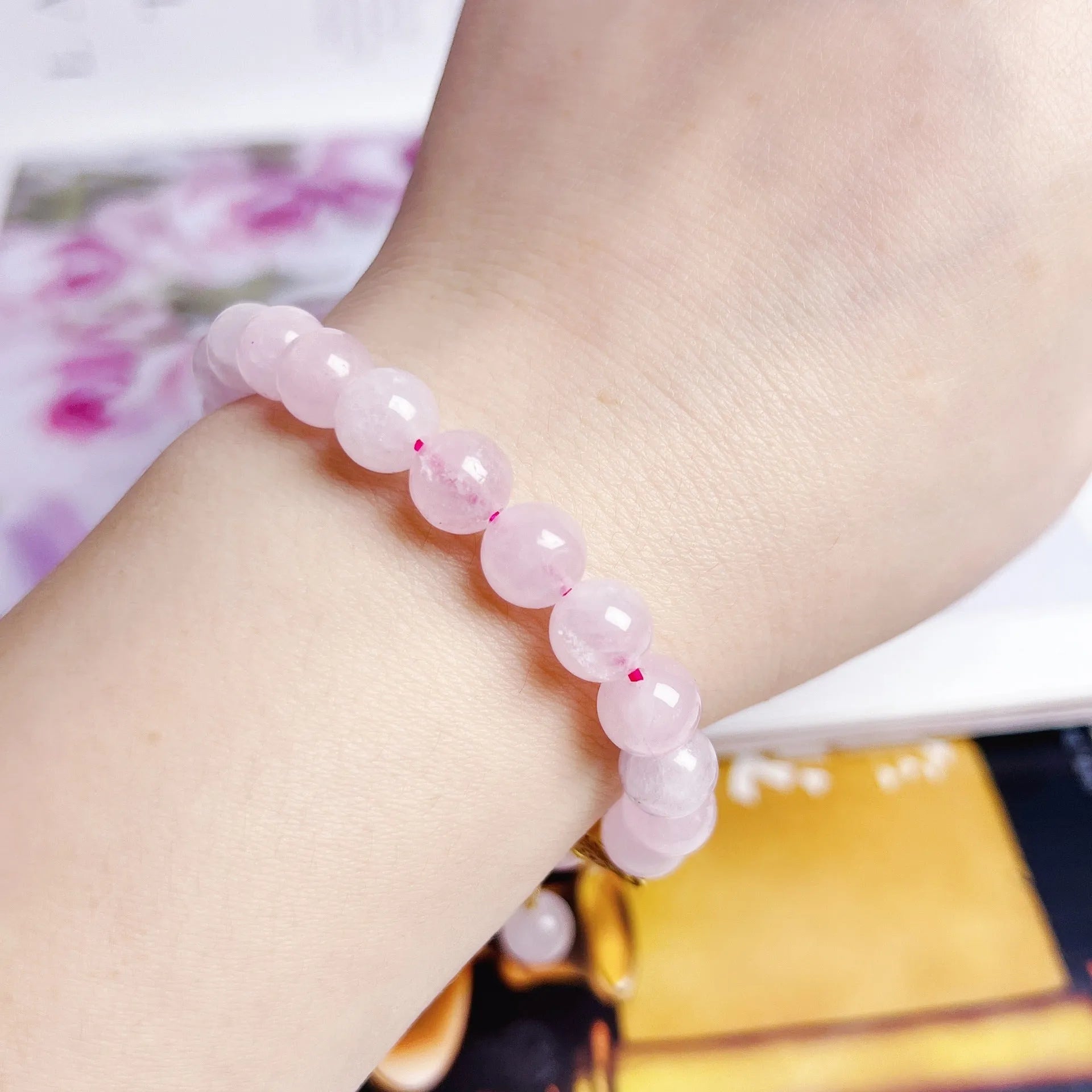 NAFU handcrafted crystal peach blossom bracelet in pink colour for women