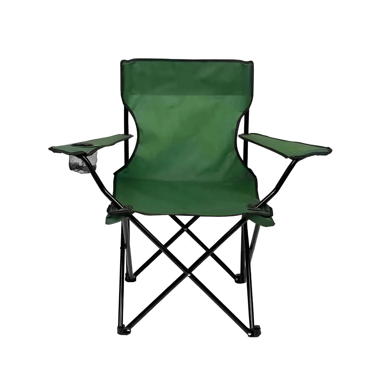 Outdoor fishing chair with black steel frame and blue 600D Oxford cloth backrest seat, folded for transport