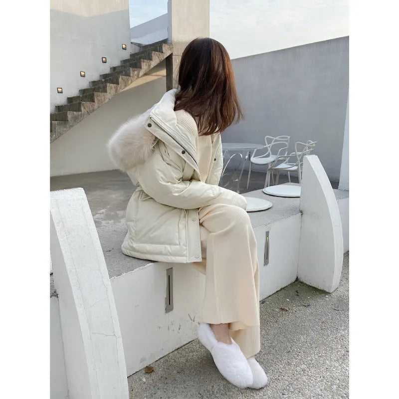 Women's thick knitted wide-leg winter trousers in straight-leg style with elastic high waist