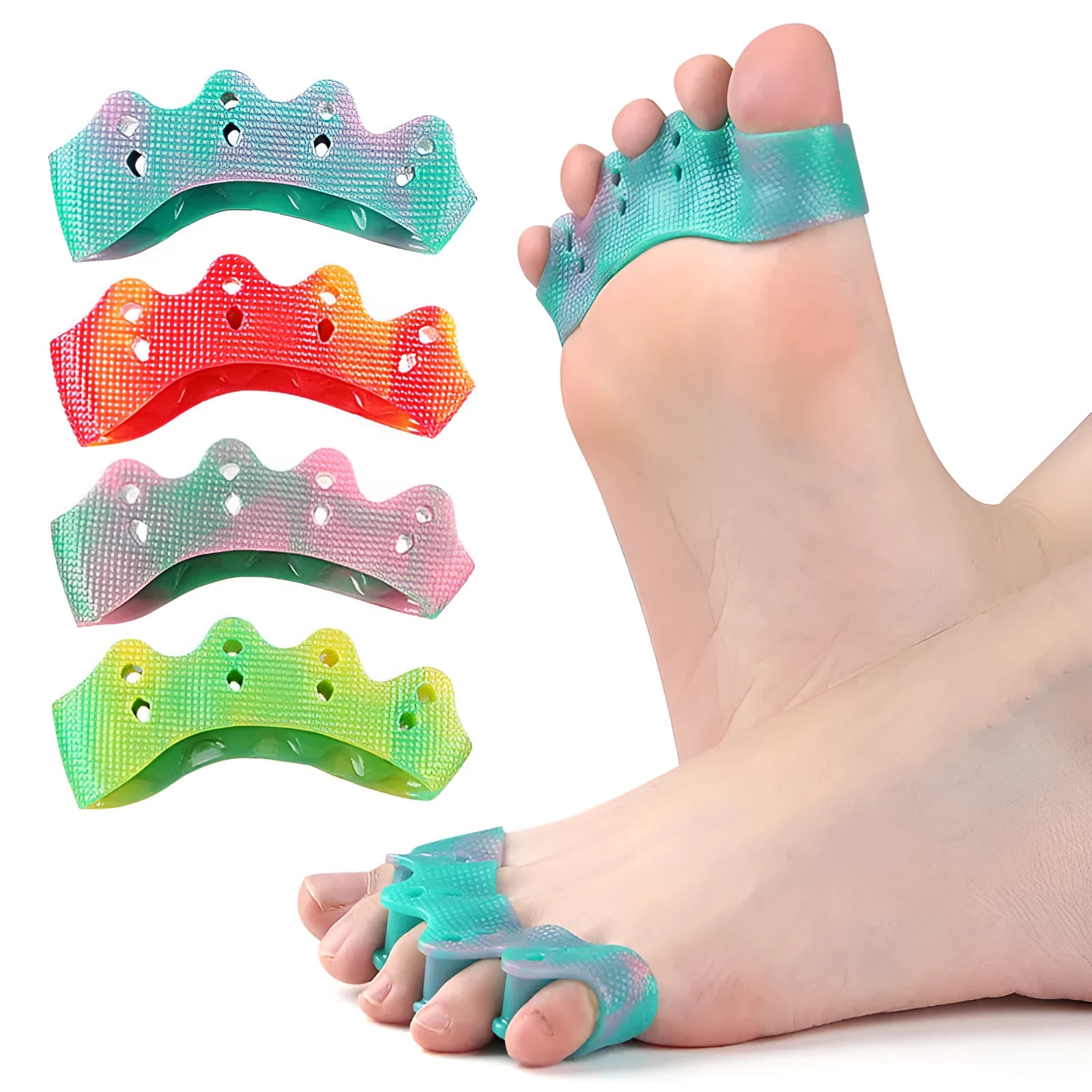 Five-hole toe separator in gradient colour made from soft SEBS material for valgus correction
