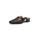 Women's square-toe outdoor slippers in black with a low heel and rubber sole.