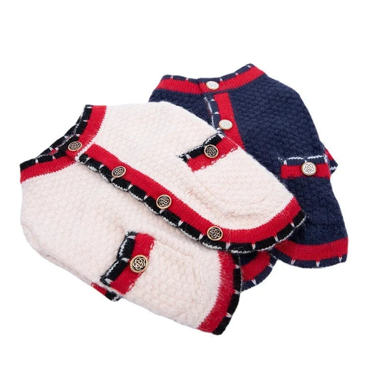 Blue Bejirog wool sweater cardigan for pets in classic princess style with traditional design