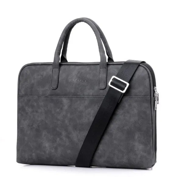 Faux leather laptop bag for women in black with zipper closure, waterproof and shockproof, for 15.6 inch laptop