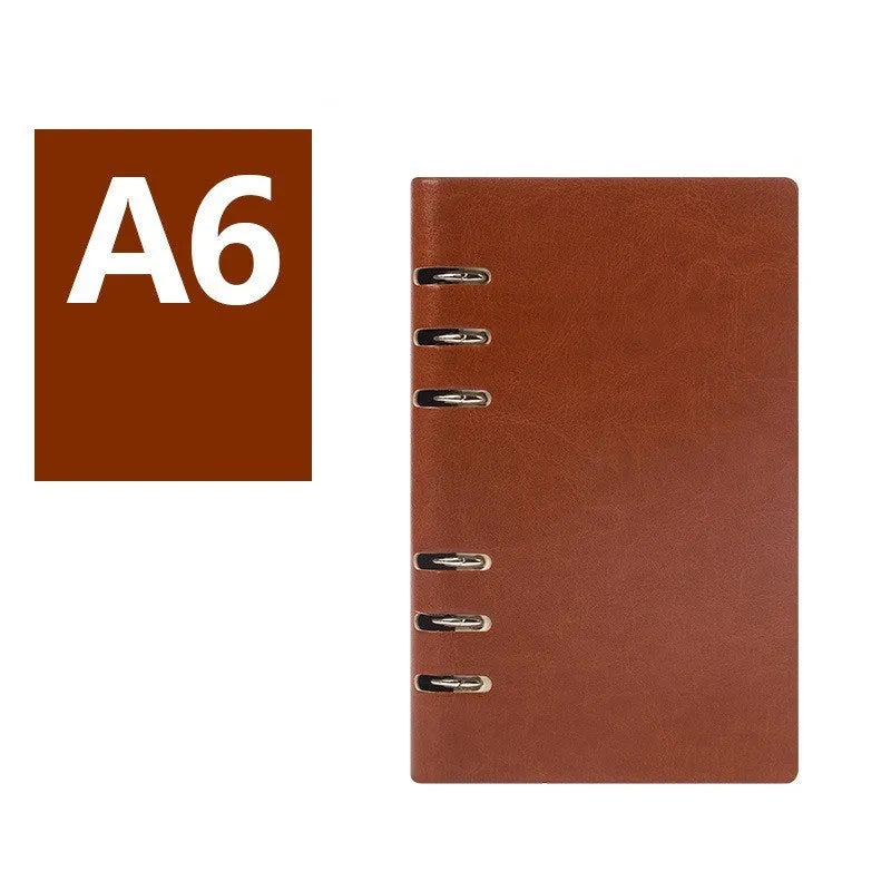 Simple business notebook with imitation leather cover in black, red, blue, brown, and seaweed green colours, A5 size