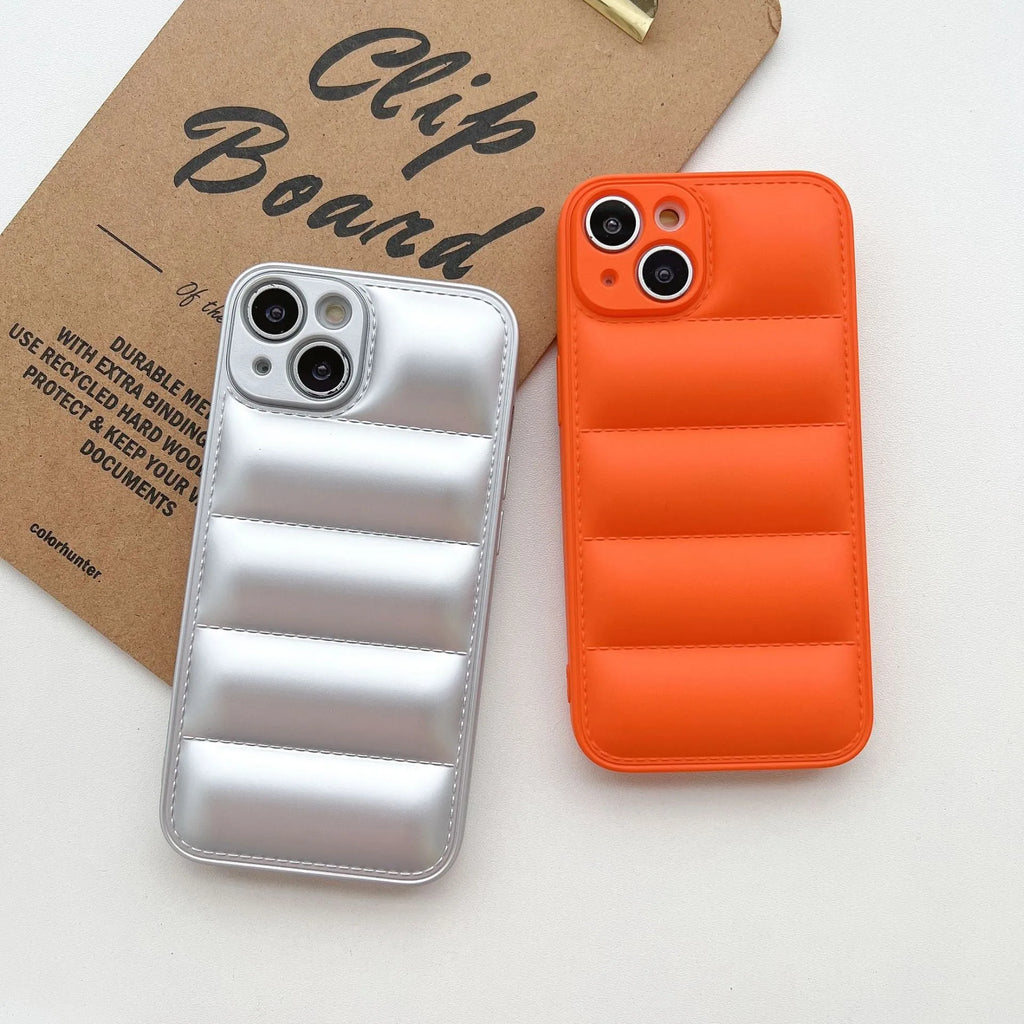 Plastic down jacket style TPU phone case in black for iPhone 15 Pro