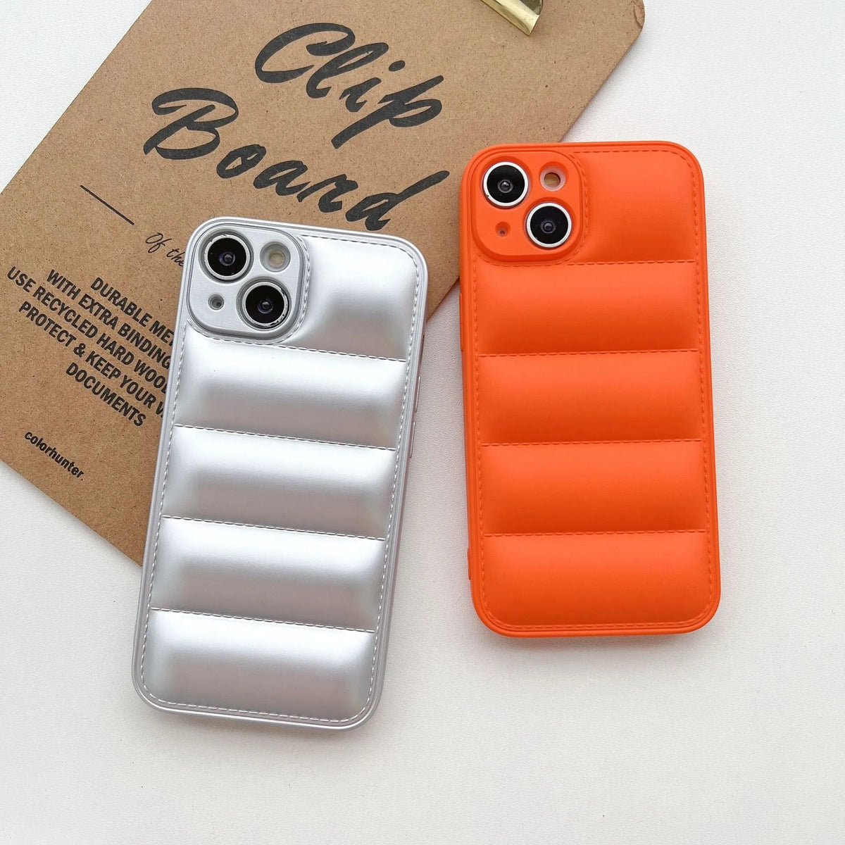Plastic down jacket style TPU phone case in black for iPhone 15 Pro