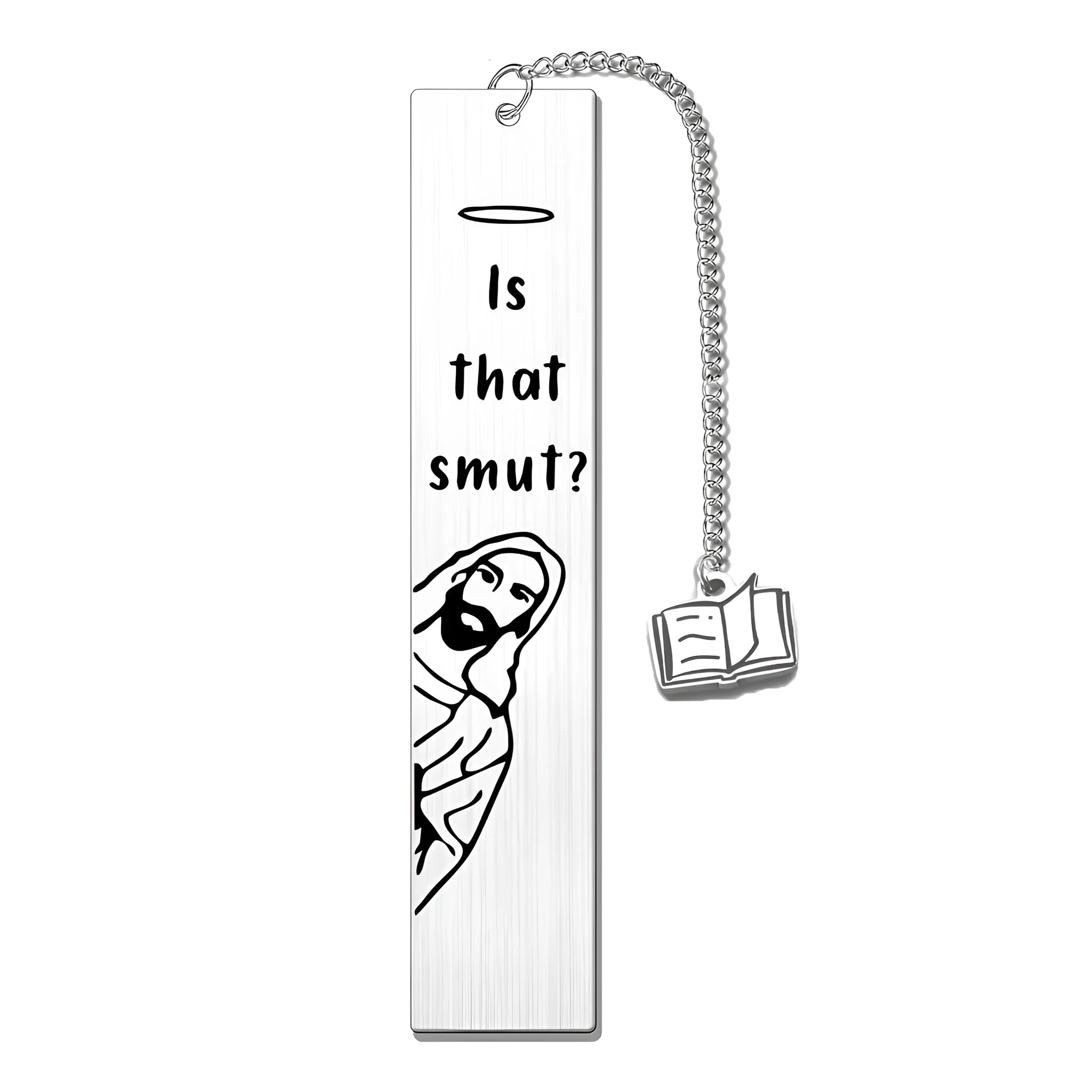 Stainless steel literary bookmark with tassel measuring 13 by 2.6 centimetres