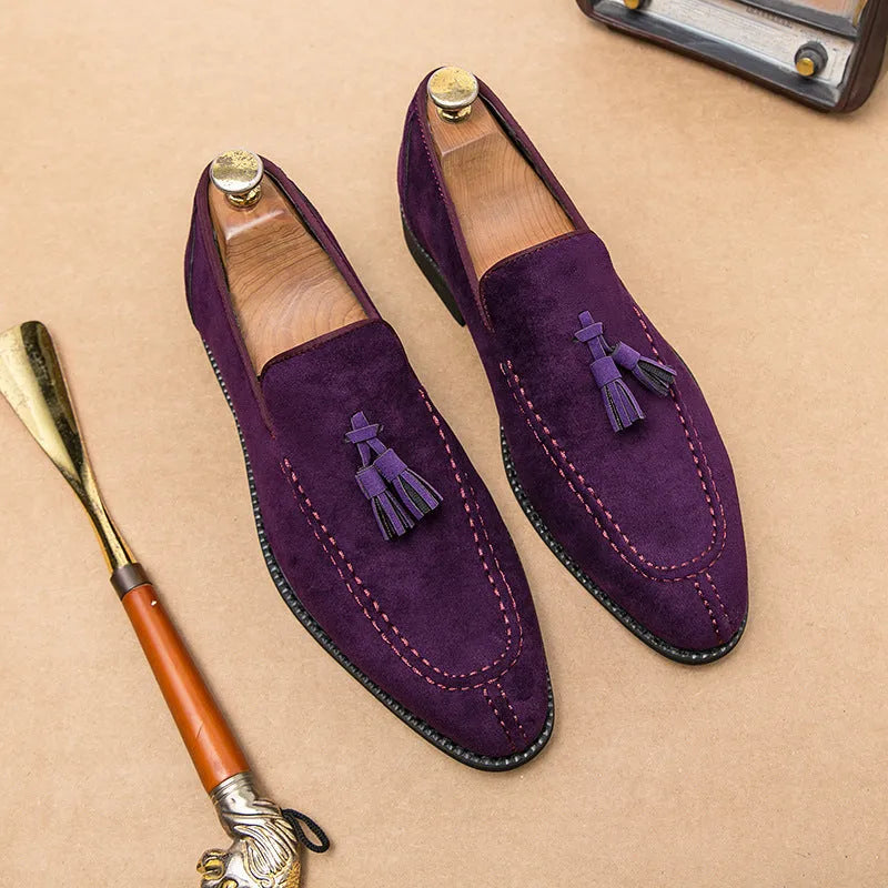 Men's suede matte fashion leather shoes in blue with artificial PU upper and flat heel