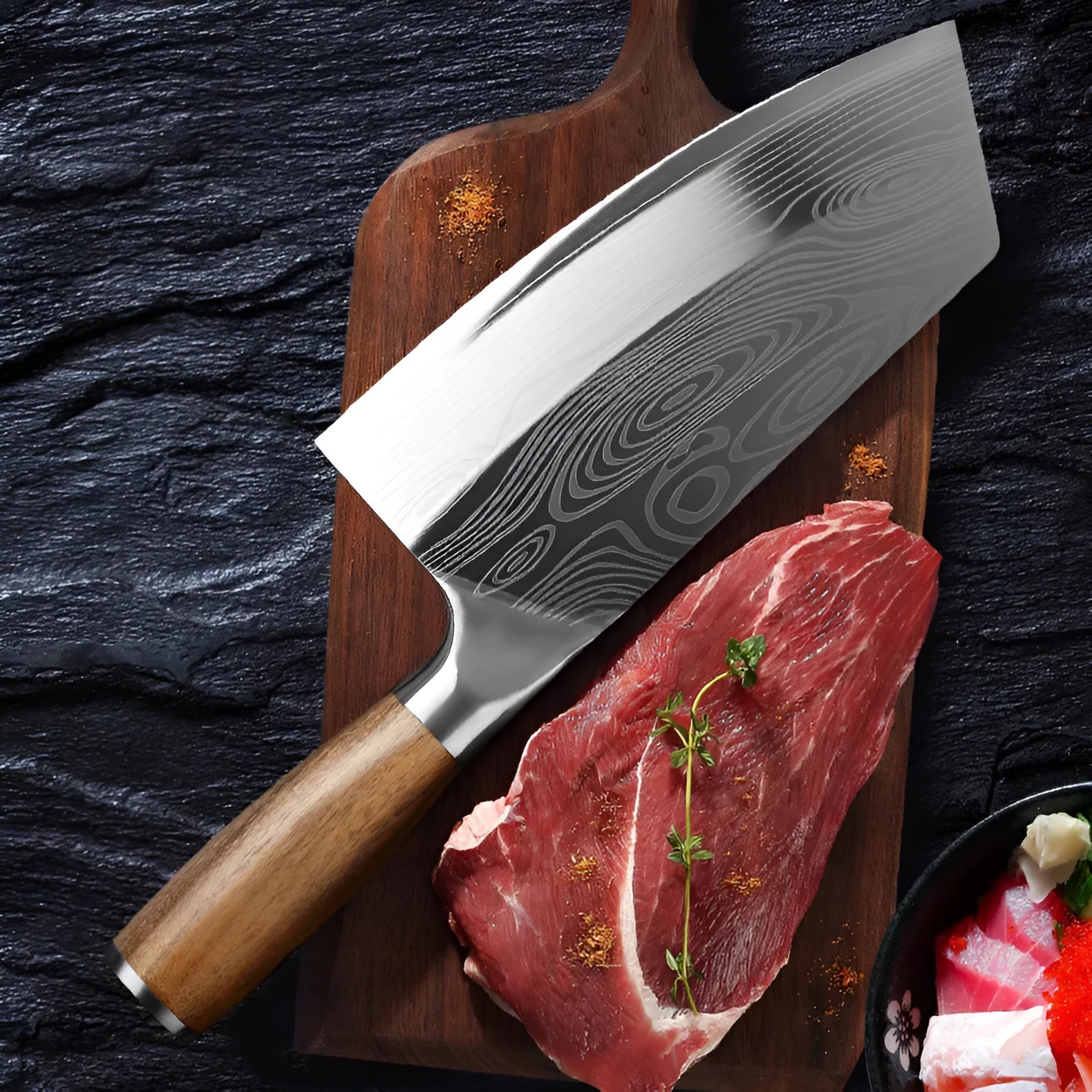 320mm stainless steel kitchen knife with 40cr13 blade and ice and fire forged construction