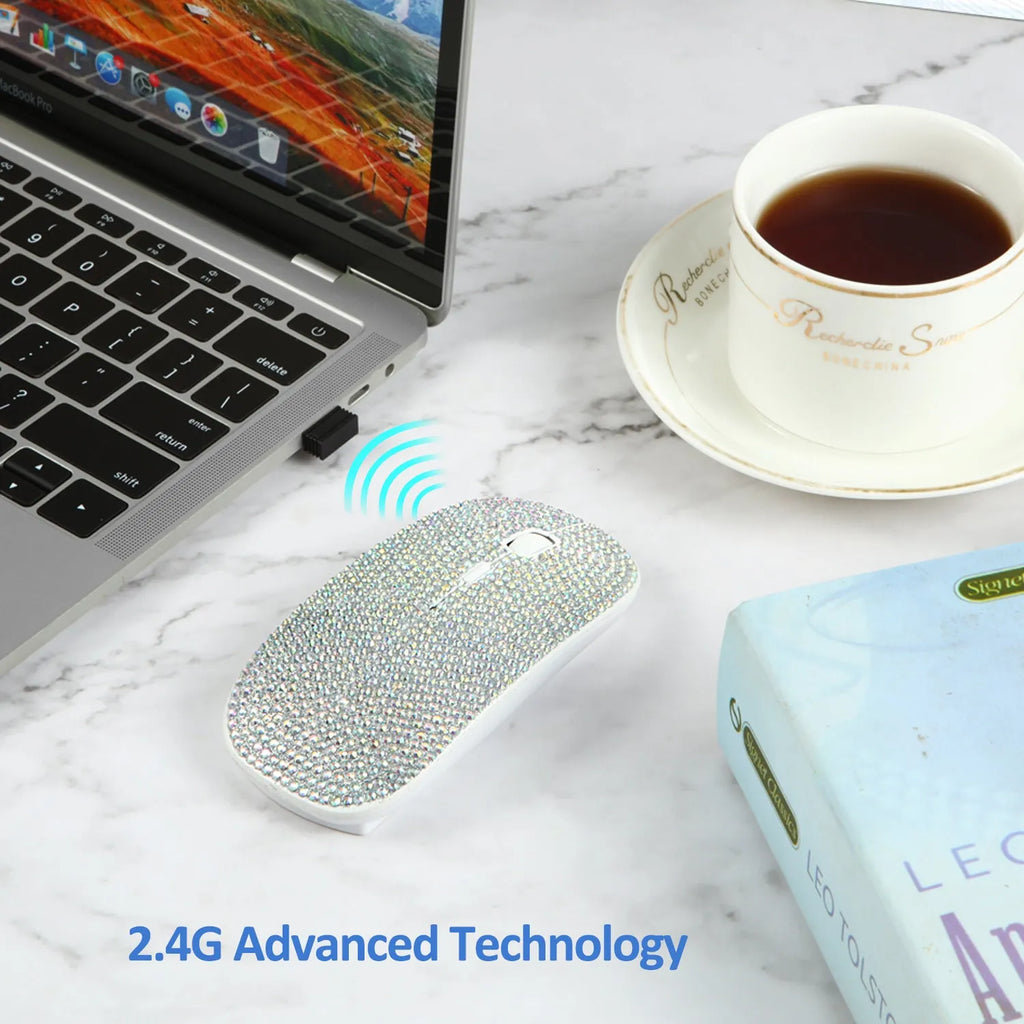 White wireless optical mouse with 2.4G receiver and adjustable DPI, 11.2x5.7x2.0cm