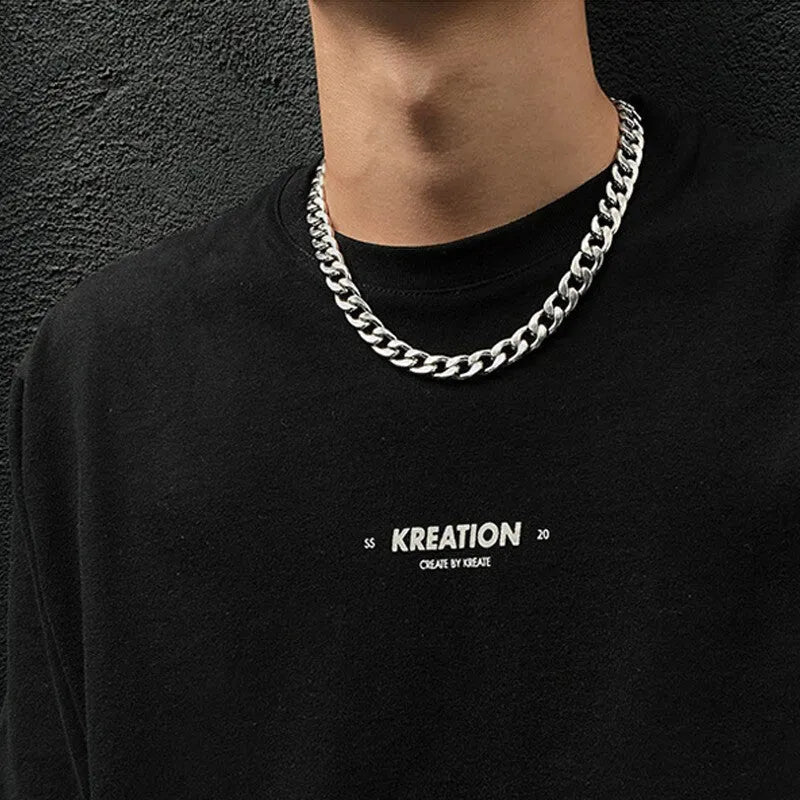Titanium steel Cuban necklace bold link 10mm width 50cm length hip hop style unisex chain with alloy pendant