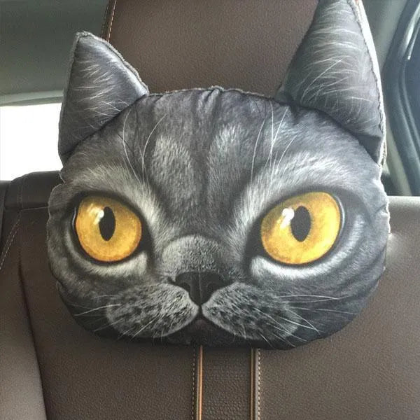 Cat lovers oblong car headrest pillow with cartoon cat print and removable cover for seat support