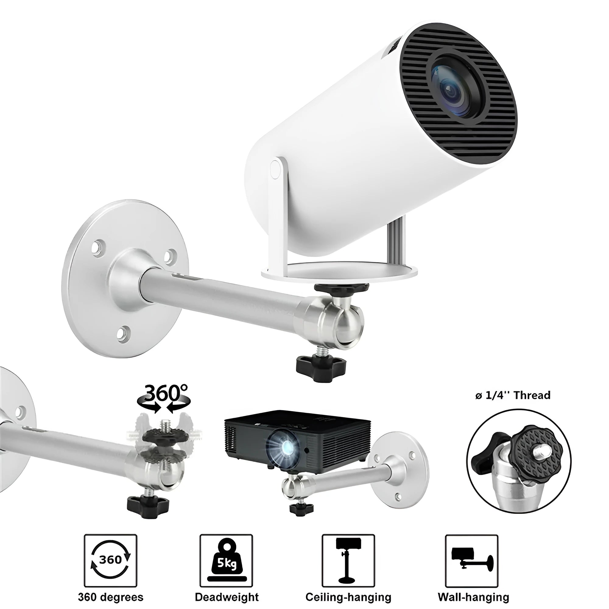 White aluminium alloy wall-mounted projector bracket 180mm universal hole position