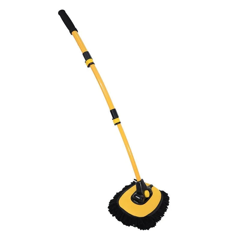 Telescopic curved car cleaning brush with aluminium chenille head in blue and yellow colour options