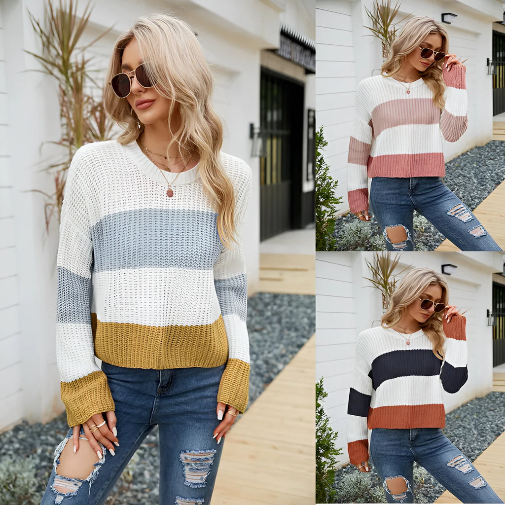 Women's striped pullover sweater in loose fit casual style