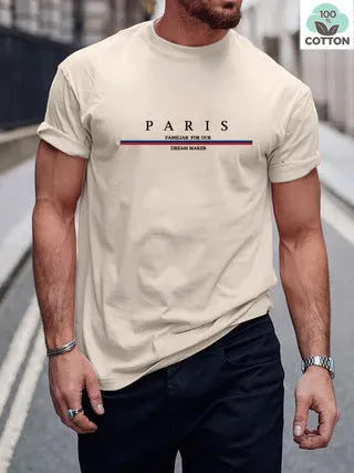 Men's loose fit pure cotton T-shirt with a printed letter design on the chest in apricot colour.