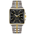 Men's rectangular quartz watch with luminous dial, stainless steel strap, and metal case in business styling