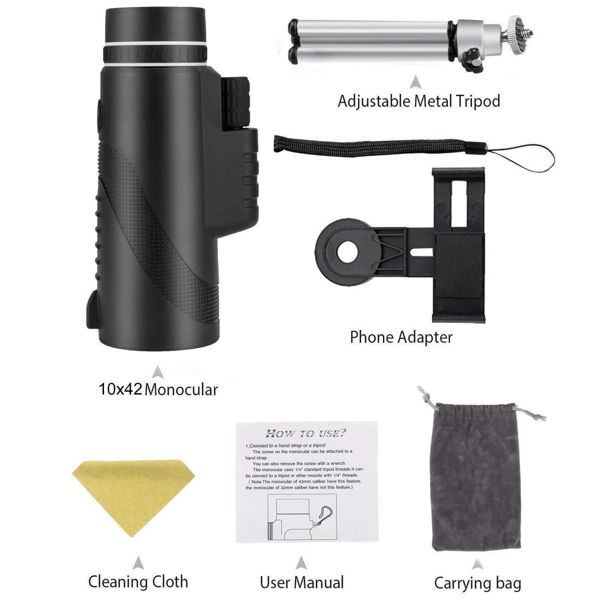 Black HD 40x60 cellphone telescope monocular with 40x magnification and FMC green film lens