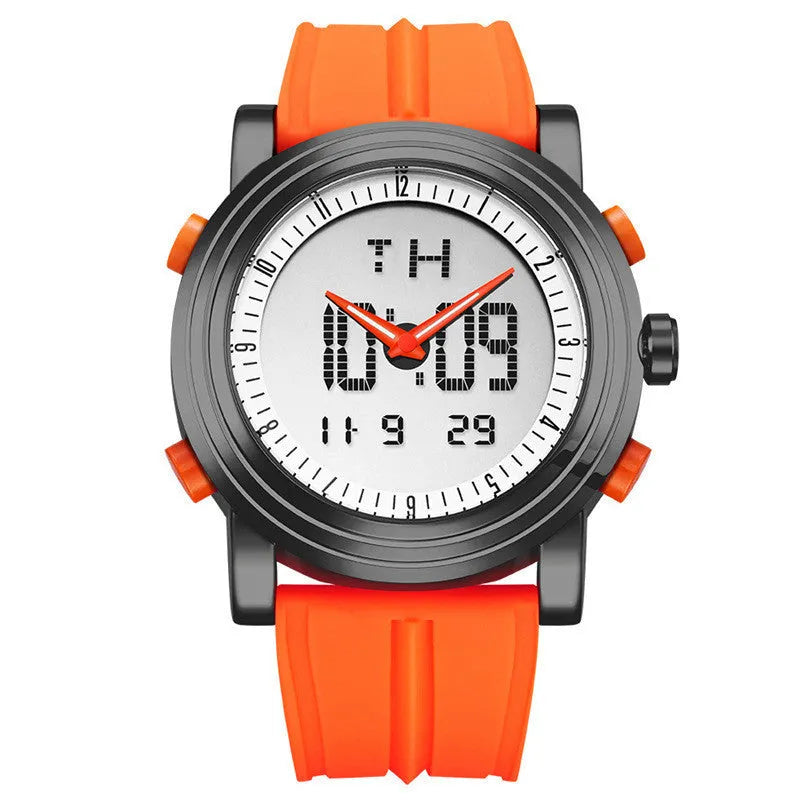 Black luminous electronic watch with analogue hands and digital display on 47mm dial