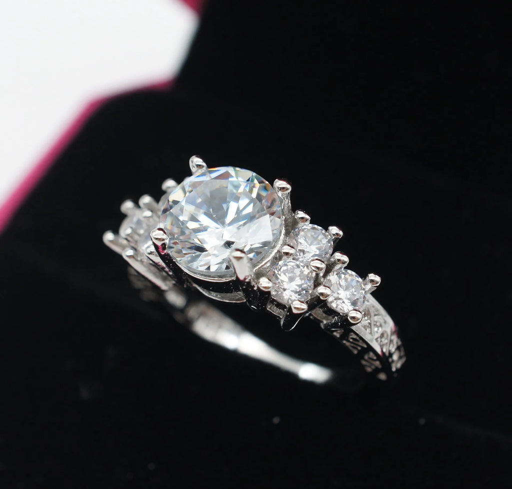 High grade eight heart eight arrow cut zircon engagement ring in white copper, Europe and America style