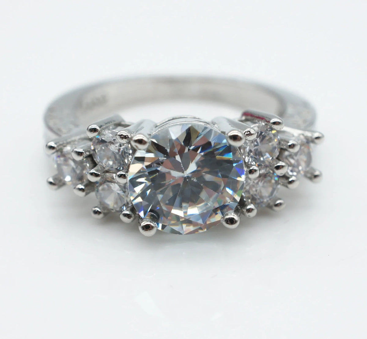 High grade eight heart eight arrow cut zircon engagement ring in white copper, Europe and America style