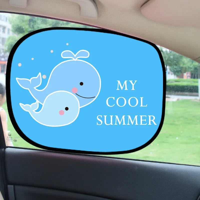 Pair of electrostatic car side window sunshades with animal design on nylon mesh