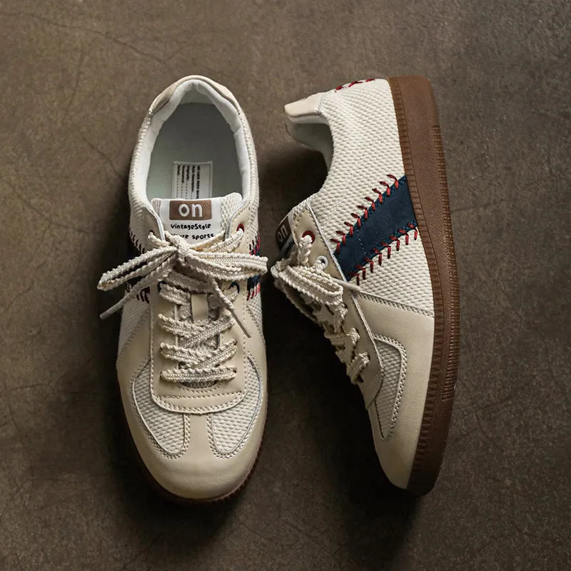 White fashion casual exercise men's sneakers with mesh upper and flat heel